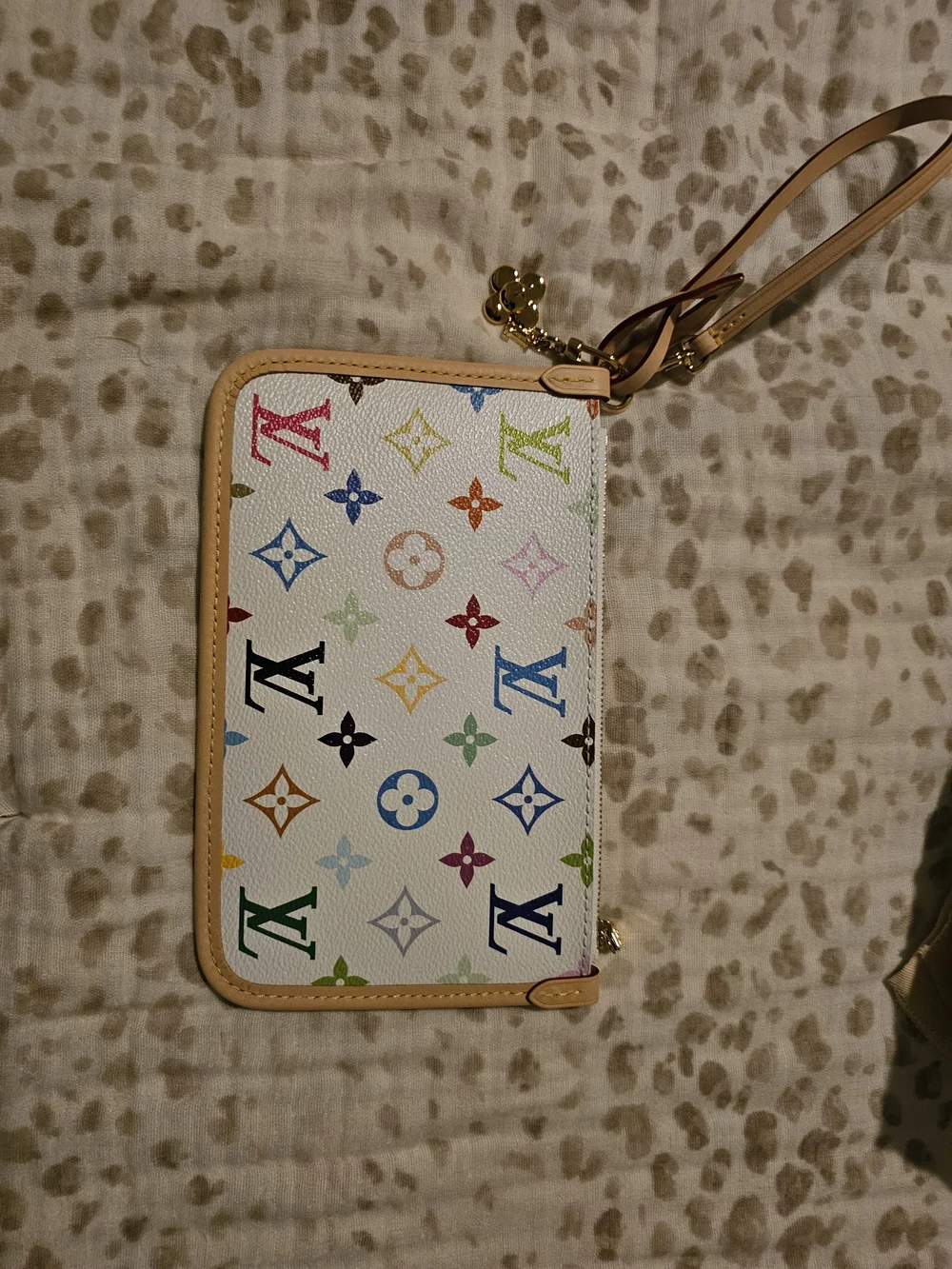 Louis Vuitton Multicolor White Zip Wristlet Murakami includes LV Mini Charm✨️
